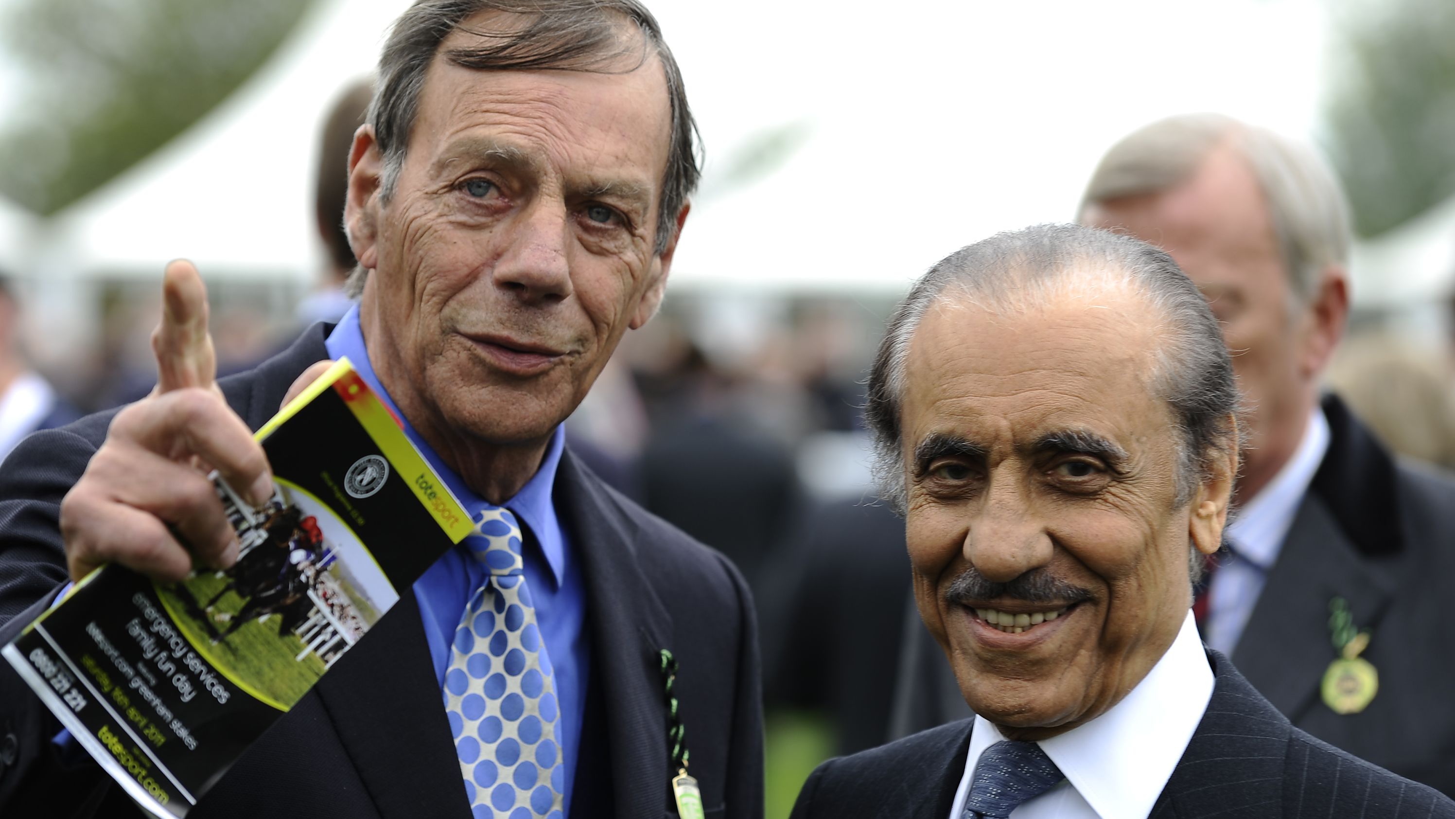 Khalid Abdulla (R) with Frankel's trainer, the late Henry Cecil, in 2011.