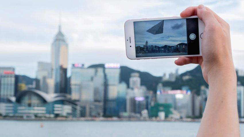 HONG KONG - AUGUST 25: Disney and Lucasfilm kicked off the countdown to Force Friday II, the global event celebrating the launch of the products from Star Wars: The Last Jedi, with an augmented reality surprise for Star Wars fans around the world. The brief AR scene in the sky can be viewed and photographed at select iconic landmarks including Victoria Harbour with the Find the Force feature in the Star Wars App through Sept. 3. This AR event heralds Find the Force, a global augmented reality treasure hunt taking place at 20,000 retail locations around the world over Force Friday II weekend, Sept. 1-3. (Photo by Billy H.C. Kwok/Getty Images for Disney)
