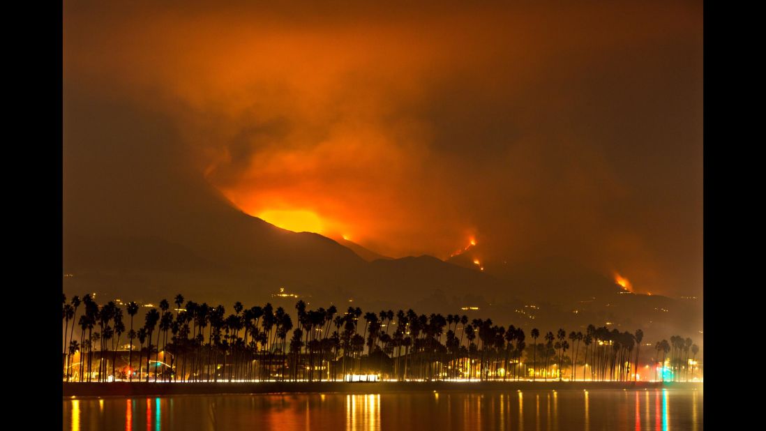 Fire, smoke and ash from the Thomas Fire blanket  Santa Barbara on Wednesday, December 13.