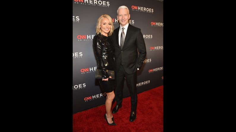 Hosts Kelly Ripa and Anderson Cooper arrive at the 2017 "CNN Heroes All-Star Tribute" at the American Museum of Natural History on Sunday, December 17, in New York City.