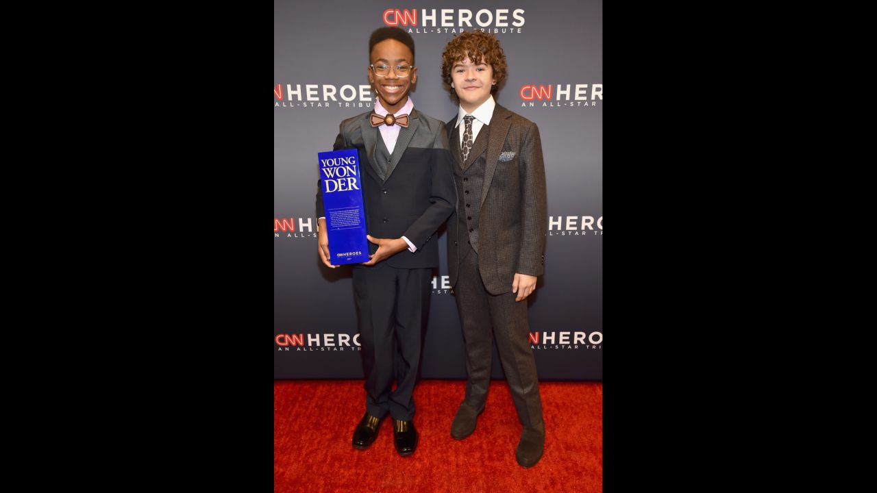 Young Wonder honoree Sidney Keys III and Gaten Matarazzo pose backstage during "CNN Heroes All-Star Tribute."