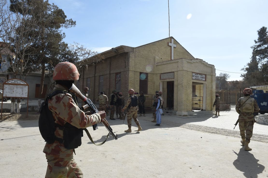 Pakistani security forces at the church following the attack.