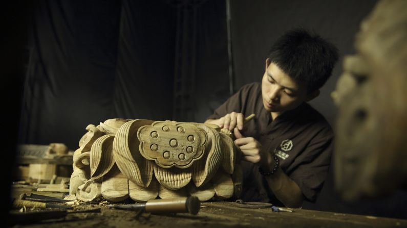 Ornate stone carvings were also saved from the village in Fuzhou.