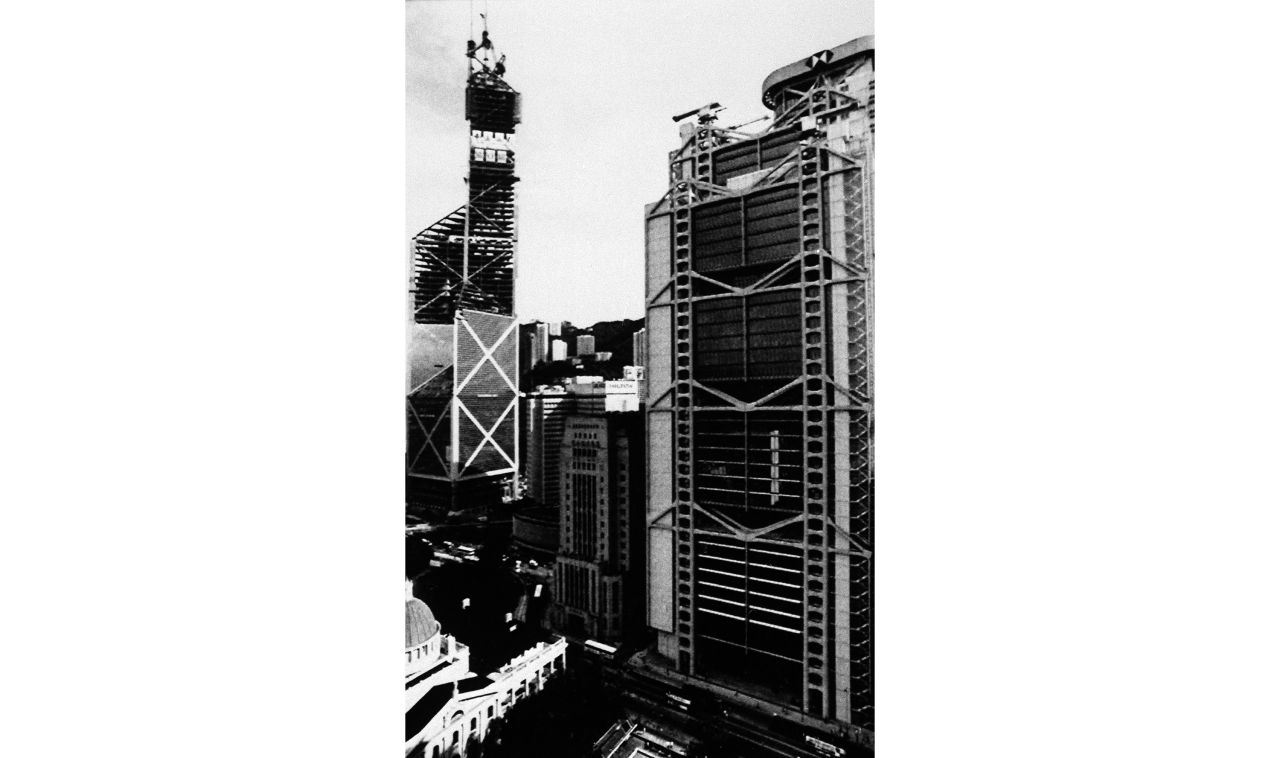 The 70-story triangular Bank of China building is seen here under construction in 1988. It struck a sharp contrast to the imposing 52-story Hong Kong and Shanghai Banking Corp headquarters to its right. 