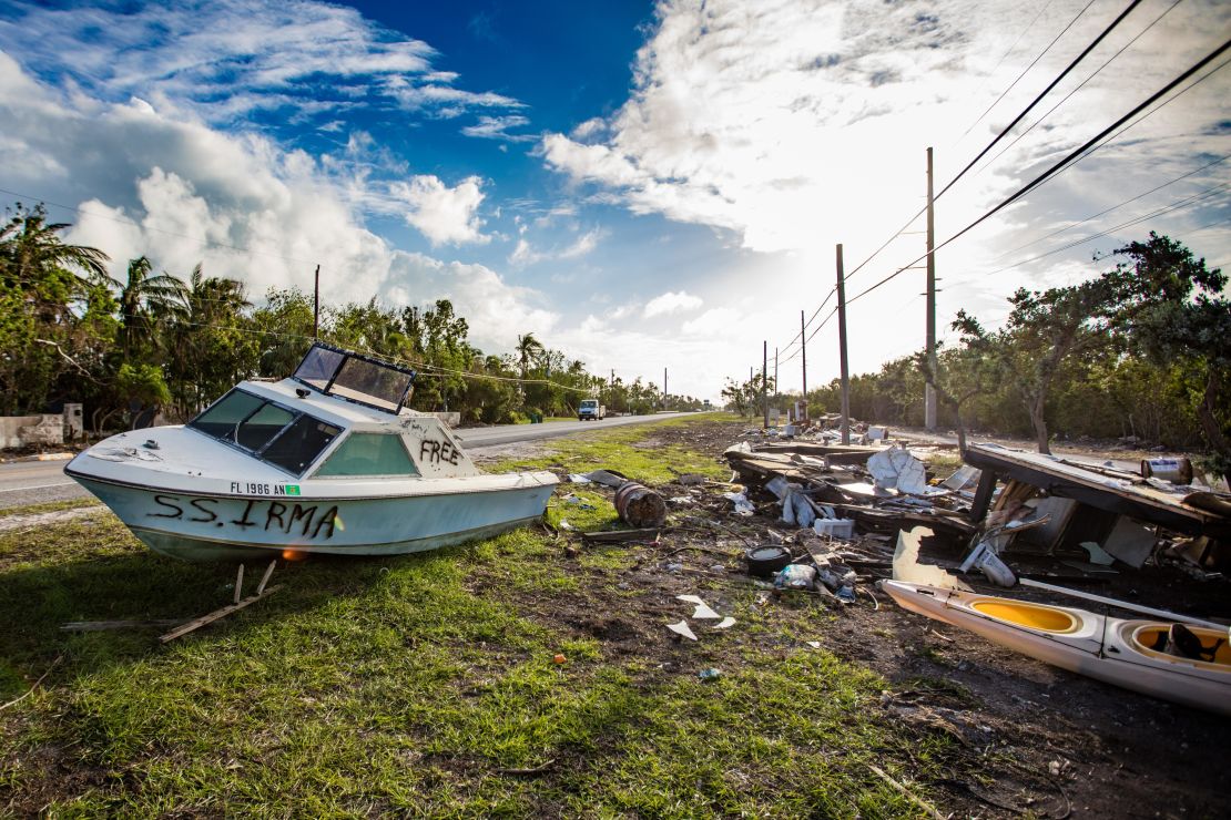 A wrecked boat and other trash awaits removal. Pickup costs have soared since Hurricane Irma. 