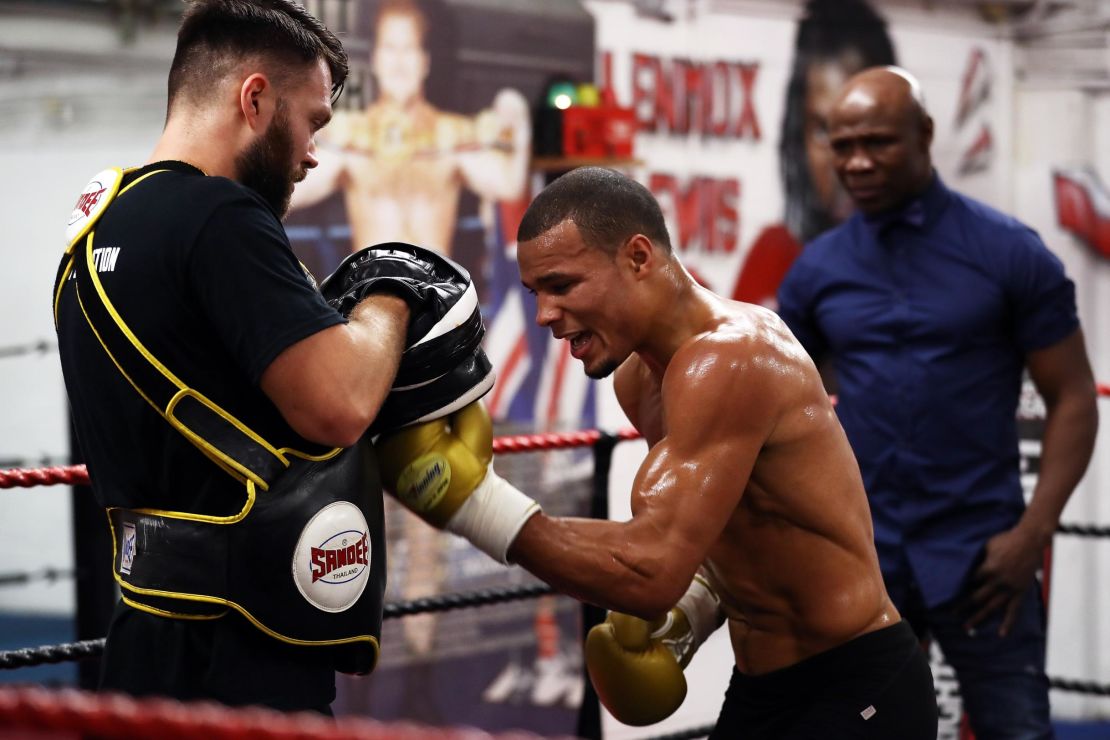 Training in Brighton in September 2017, with Eubank Sr looking on.