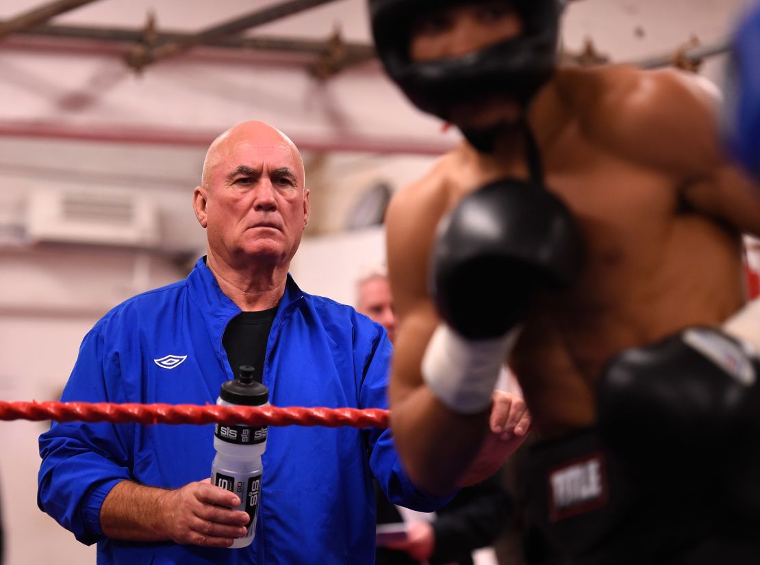 Sparring, with trainer Ronnie Davies looking on, November 2014.