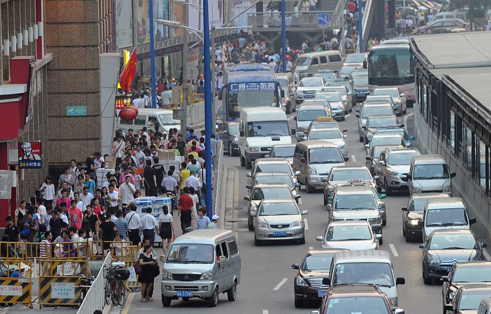 Guangzhou in the southern province of Guangdong is another Chinese city that has notoriously bad traffic. Here, heavy congestion is pictured downtown.