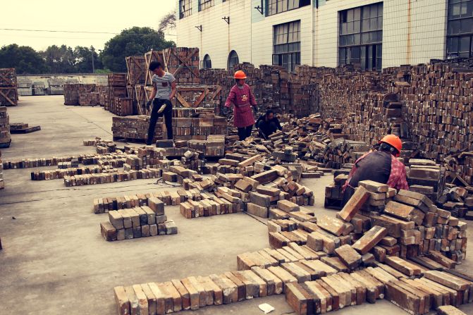 The deconstructed buildings were lined up stone-by-stone before being transferred to Shanghai. 