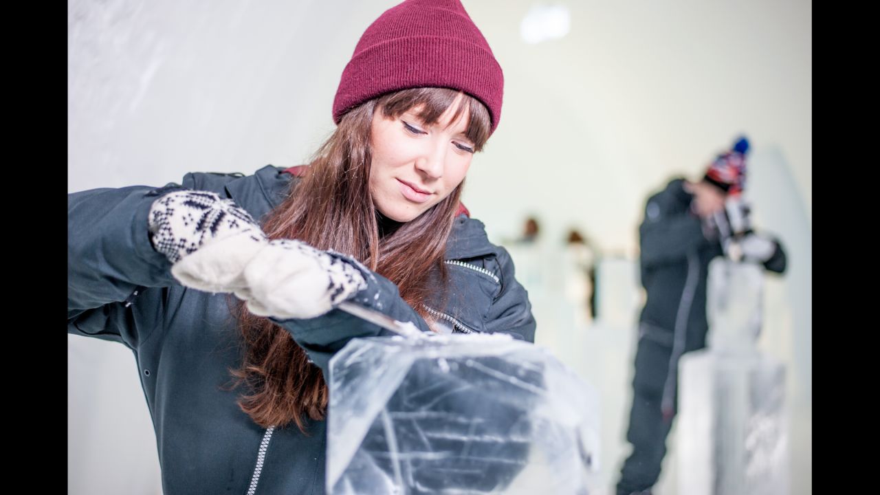 <strong>Ice sculpting: </strong>Guests at the Icehotel can learn the basic use of tools before they chisel an individual frozen block. 
