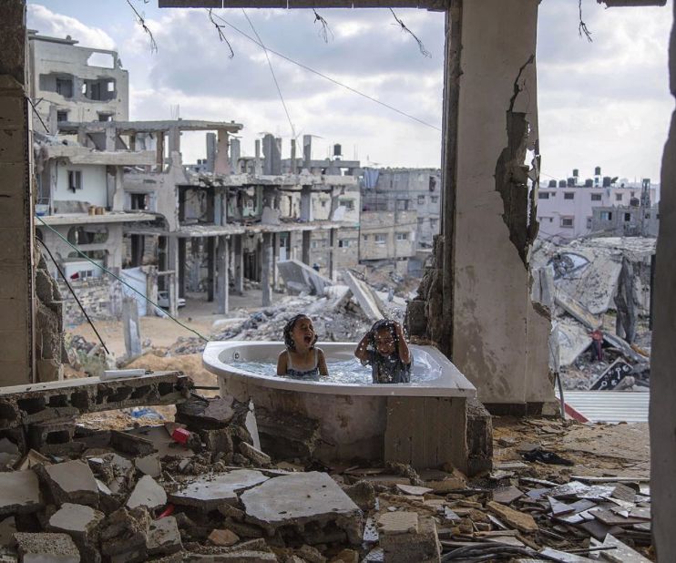 Everyday Middle East also provides a platform for the work of talented photographers across the region. Wissam Nassar captured this striking image of  two children in a bath tub in what remains of their home in Gaza City.