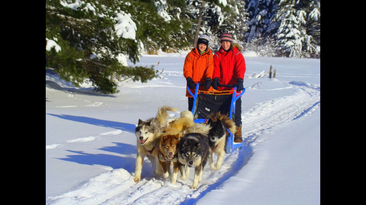<strong>Dogsled trails:</strong> Overnight visitors to Wintergreen stay in lakeshore lodges connected by miles of dogsled trails. 