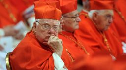 U.S cardinal Bernard Law looks as Pope Benedict XVI celebrated a consistory ceremony and consecrated six non-European prelates as new members of the College of Cardinals which will elect his successor , on November 24, 2012 at the Vatican. The solemn ceremony saw the new 'princes of the Church' receive gold rings and birettas - their scarlet colour signifying the blood of martyrs, or those willing to die for their faith - while kneeling before the pontiff. Photo by Eric Vandeville/ABACAPRESS.COM   (Newscom TagID: abaphotos935292.jpg) [Photo via Newscom]