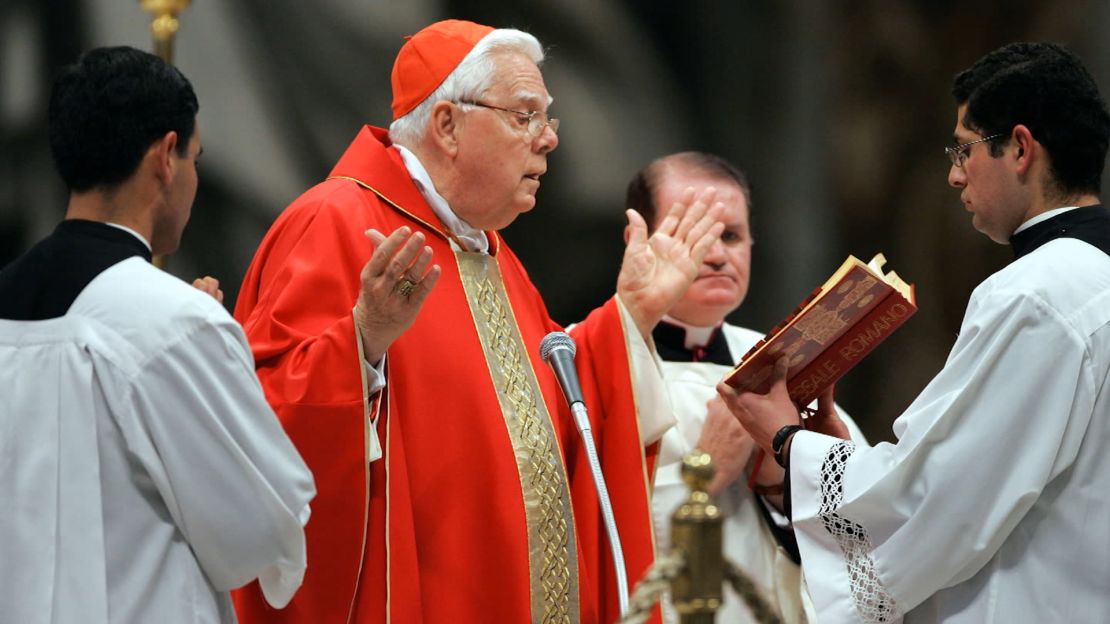 This photo, from April 2005, shows Cardinal Bernard Law celebrating Mass at St. Peter's Basilica in Vatican City.