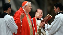 U.S. Cardinal Bernard Law celebrates Mass on April 11, 2005, inside St. Peter's Basilica in Vatican City.
