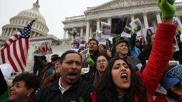 WASHINGTON, DC - DECEMBER 06: People who call themselves Dreamers, protest in front of the Senate side of the US Capitol to urge Congress in passing the Deferred Action for Childhood Arrivals (DACA) program, on December 6, 2017 in Washington, DC.  (Photo by Mark Wilson/Getty Images)