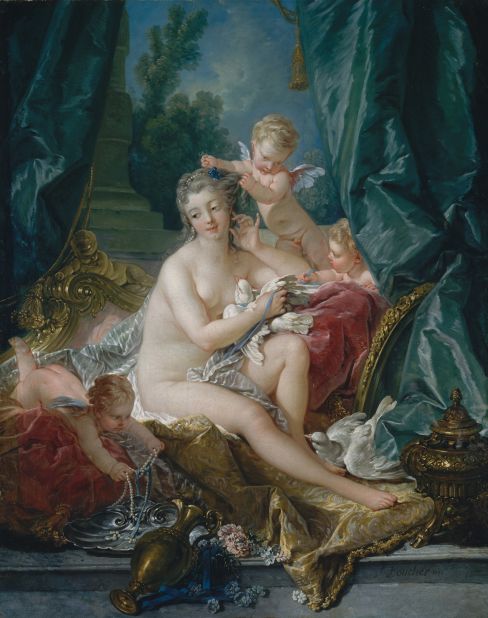 The Toilette of Venus, 1751 (oil on canvas) by Francois Boucher. Madame de Pompadour, mistress of Louis XV, was Boucher's patroness and commissioned this for the dressing room at Bellevue, her château near Paris. In 1750 she had acted the title role in a play, staged at Versailles, called The Toilet of Venus, and a flattering allusion may have been intended.