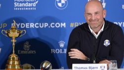 PARIS, FRANCE - OCTOBER 17:  Thomas Bjorn, Captain of Europe speaks during a Ryder Cup 2018 Year to Go Captains Press Conference at the Pullman Paris Tour Eiffel Hotel  on October 17, 2017 in Paris, France.  (Photo by Aurelien Meunier/Getty Images)