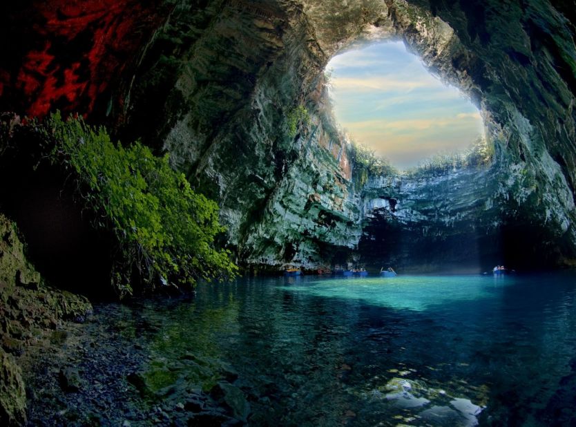 <strong>Melissani Lake:</strong> The stunning turquoise lake of Melissani is on the Ionian island of Kefallonia -- and can be found below ground, in a secluded, tranquil cave.