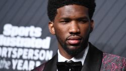 Professional basketball player Joel Embiid arrives for the 2017 Sports Illustrated Sportsperson of the Year Award Show on December 5, 2017, at Barclays Center in New York City.  / AFP PHOTO / ANGELA WEISS        (Photo credit should read ANGELA WEISS/AFP/Getty Images)