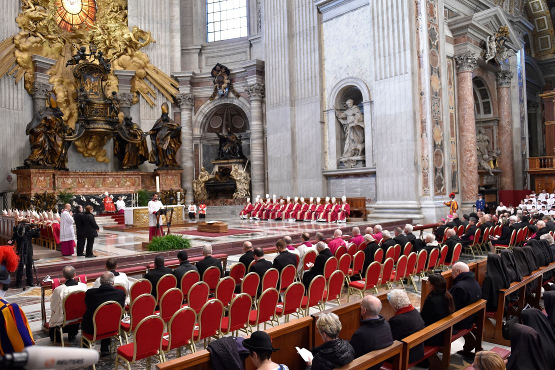 Cardinal Bernard Law's casket sits at the altar during Thursday's funeral Mass.