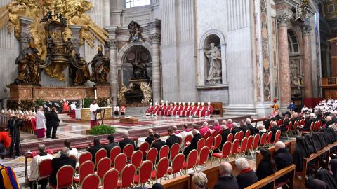 Cardinal Bernard Law's casket sits at the altar during Thursday's funeral Mass.