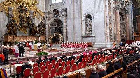 Cardinal Bernard Law's casket sits at the altar during Thursday's funeral Mass.