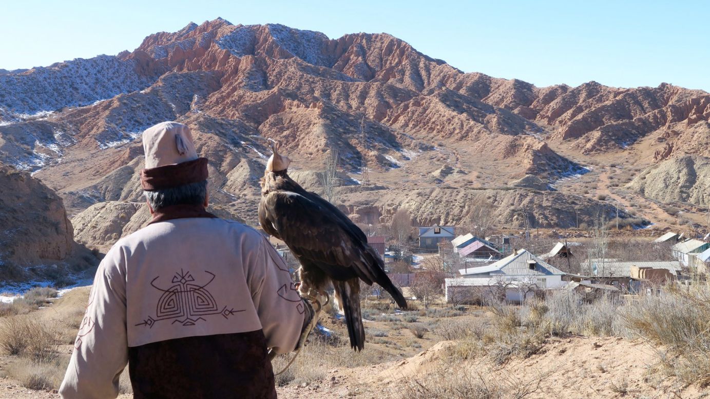 <strong>Star eagle hunter:</strong> After 15 years, eagle hunters in Bokonbayevo release their birds back into the wild. Ishanbek, pictured, is one of Kyrgyzstan's best-known eagle hunters.