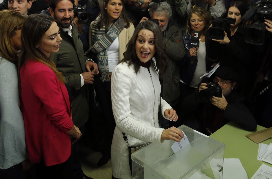 Ciutadans (Citizens) candidate Inés Arrimadas casts her vote in Barcelona.