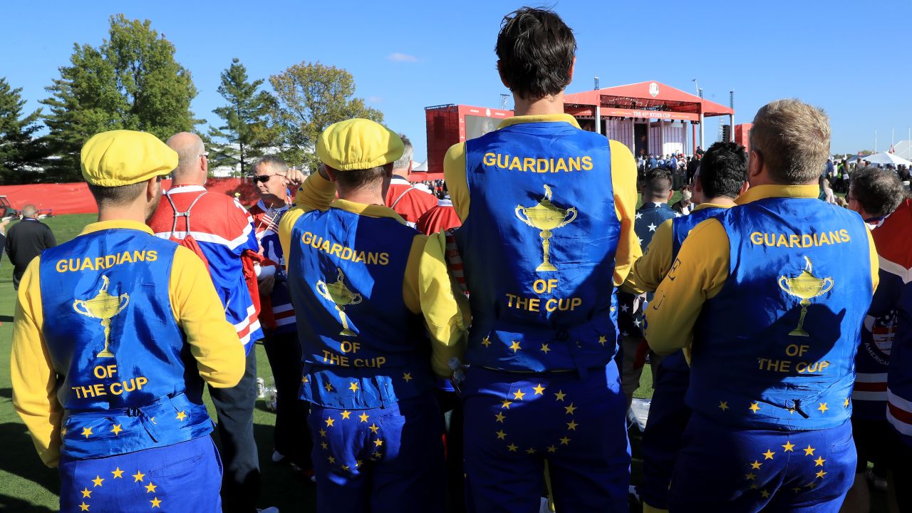 CHASKA, MN - SEPTEMBER 29: European fans watch during the 2016 Ryder Cup Opening Ceremony at Hazeltine National Golf Club on September 29, 2016 in Chaska, Minnesota.  (Photo by Sam Greenwood/Getty Images)