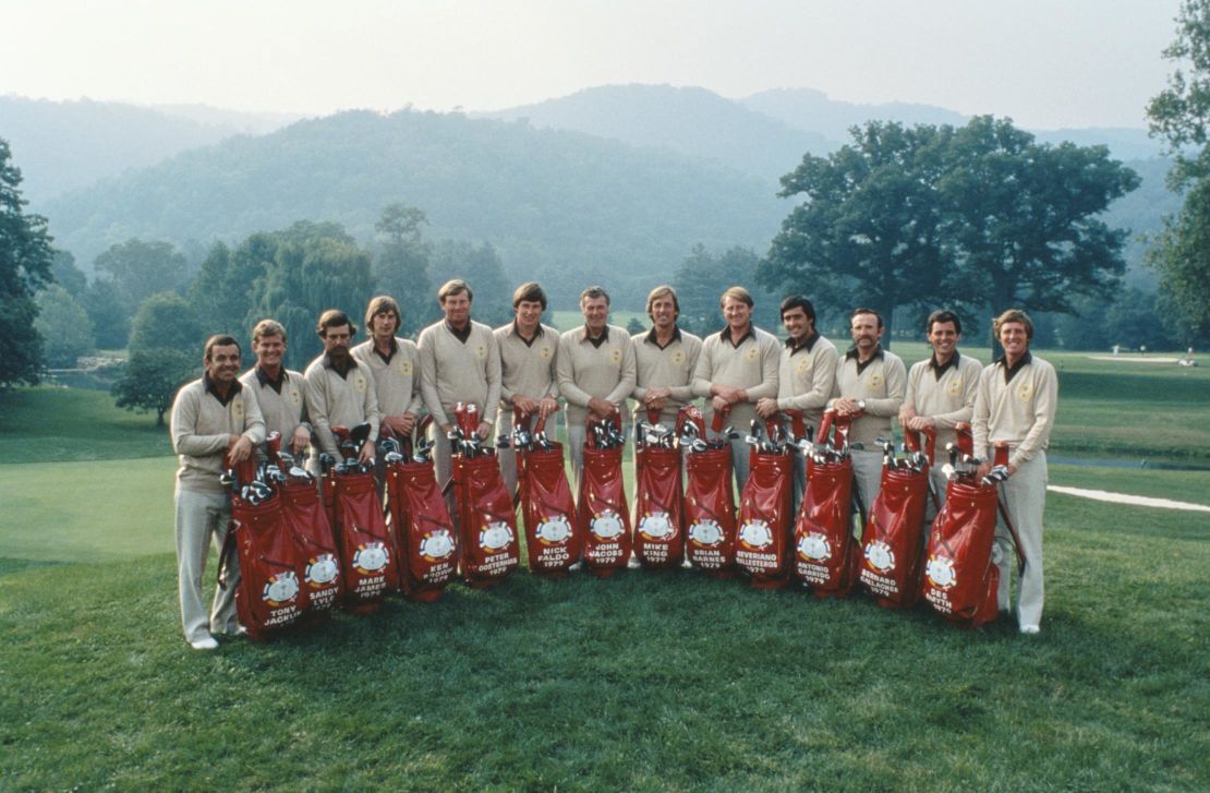 The first European Ryder Cup team lines up in 1979 in West Virginia, USA
