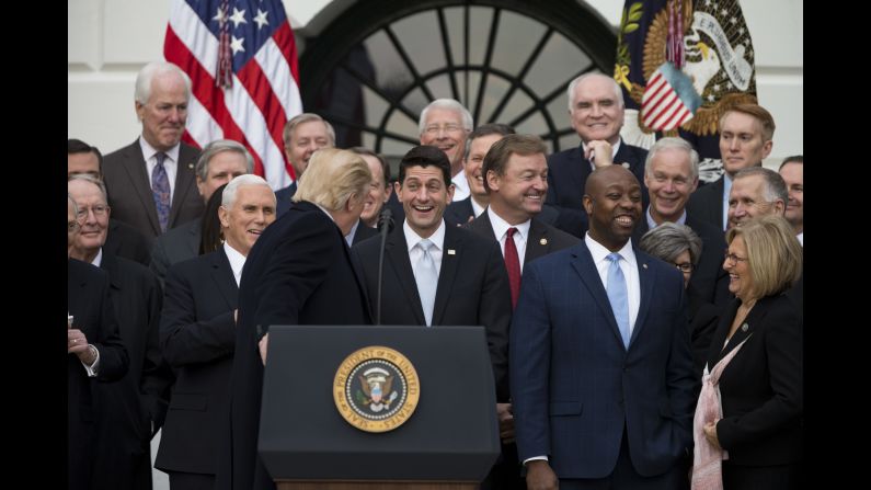 US President Donald Trump gathers with Republican lawmakers at the White House on Wednesday, December 20, to <a href="http://www.cnn.com/2017/12/20/politics/house-senate-trump-tax-bill/index.html" target="_blank">celebrate the passage of a GOP-led tax plan</a>. The public ceremony spotlighted the most sweeping overhaul of the US tax system in more than 30 years.