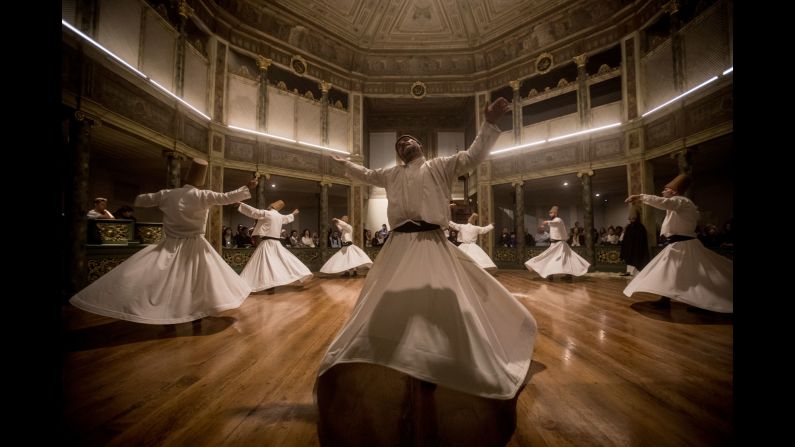 Whirling dervishes take part in a Sema prayer ceremony marking the anniversary of the death of Rumi in Istanbul on Sunday, December 17. Rumi was a 13th-century Persian Sunni Muslim poet and the founder of Sufism, a mystical form of Islam.