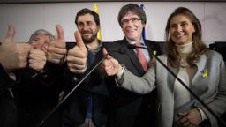 BRUSSELS, BELGIUM - DECEMBER 21: Carles Puigdemont reacts to the results of the Catalan regional elections on December 21, 2017 in Brussels, Belgium. Catalan voters headed to the polls today to elect a new regional government, with a choice to vote for either pro-independence or pro-unity parties. (Photo by Jasper Juinen/Getty Images )