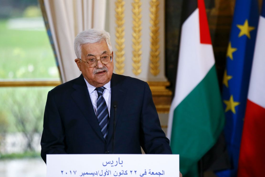 Palestinian President Mahmoud Abbas at a press conference in Paris in December