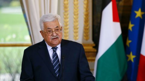 Palestinian President Mahmoud Abbas at a press conference in Paris in December