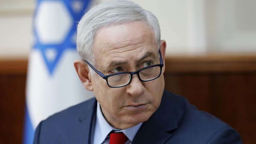 Israeli Prime Minister Benjamin Netanyahu attends the weekly cabinet meeting at his office in Jerusalem, Israel, Sunday Dec. 17, 2017. (Abir Sultan/Pool via AP)