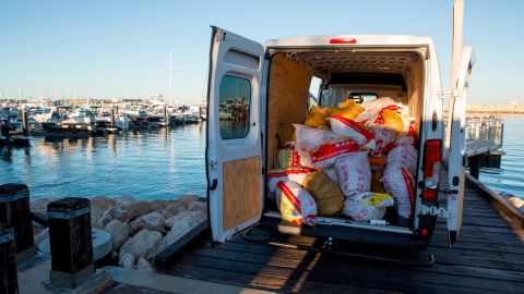 Bags of methamphetamine seen inside a white hire van. Australian authorities seized 1.2 metric tonnes of the drug in Western Australia.