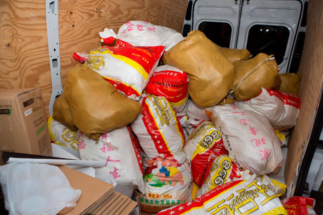 A close-up of some of the 20 kg bags of methamphetamine seized by officers.