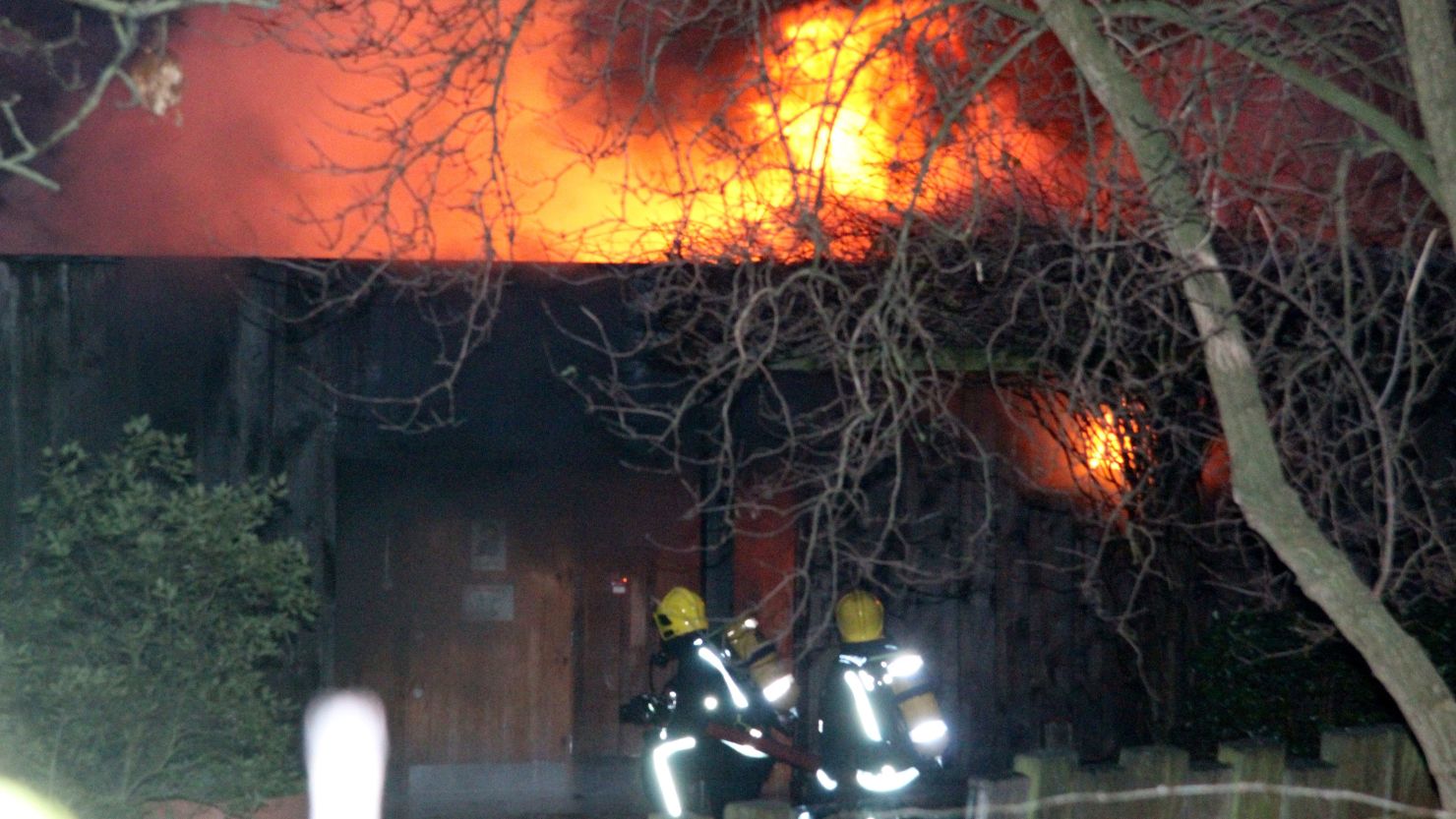 Flames rise over Regent's Park in London early Saturday as firefighters tackle the blaze at the zoo.