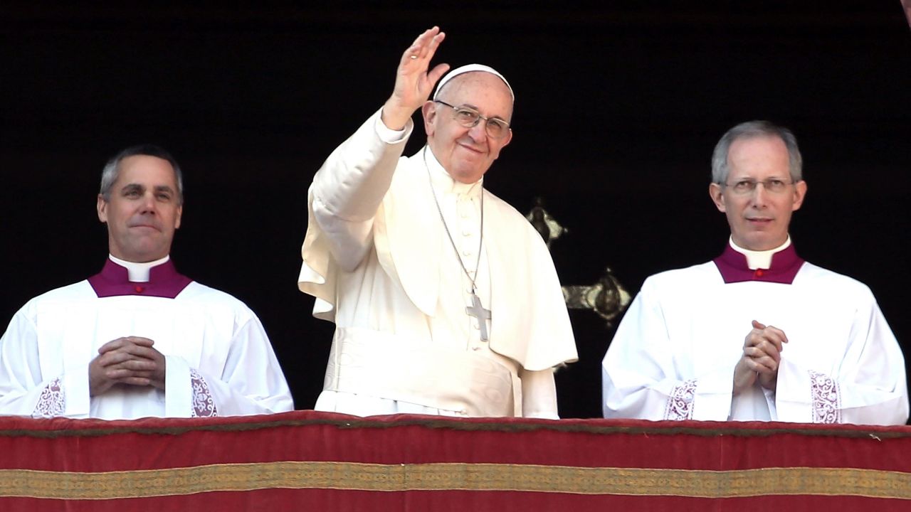 Pope Francis delivers his Christmas "Urbi Et Orbi" blessing from the central balcony of St. Peter's Basilica.