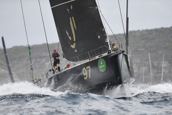 The crew aboard Beau Geste battle against the waves. The race sees the boats cross the infamous Bass Strait.