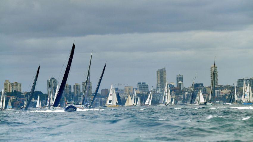 Yachts sail at the start of the Sydney to Hobart Yacht Race on Sydney Harbour on December 26, 2017. / AFP PHOTO / SAEED KHAN / --IMAGE RESTRICTED TO EDITORIAL USE - STRICTLY NO COMMERCIAL USE--        (Photo credit should read SAEED KHAN/AFP/Getty Images)