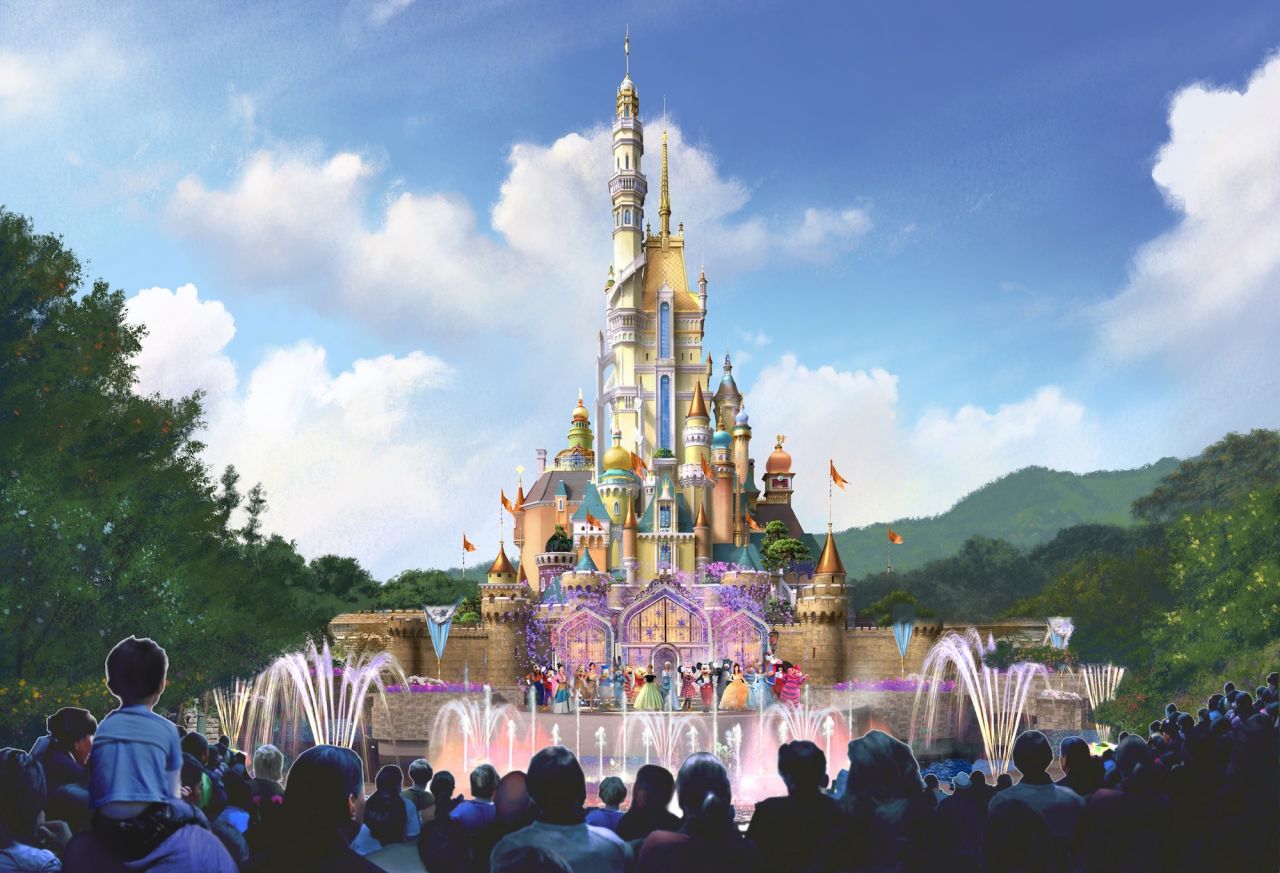 <strong>Hong Kong Disneyland's new castle: </strong>Due to be unveiled in 2019, the park's new castle -- pictured here in a graphic rendering -- will feature a mix of architectural styles inspired by multiple Disney princess stories.  