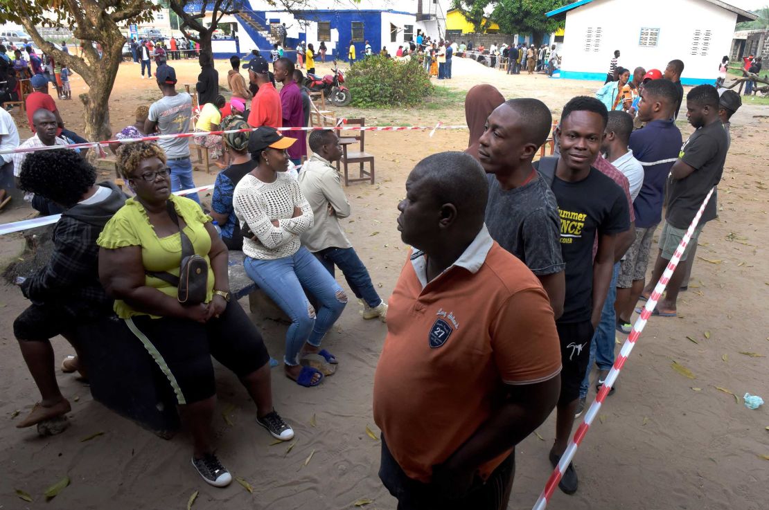 Liberian voters line up at a polling station in Monrovia.