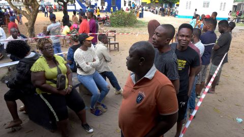 Liberian voters line up at a polling station in Monrovia.