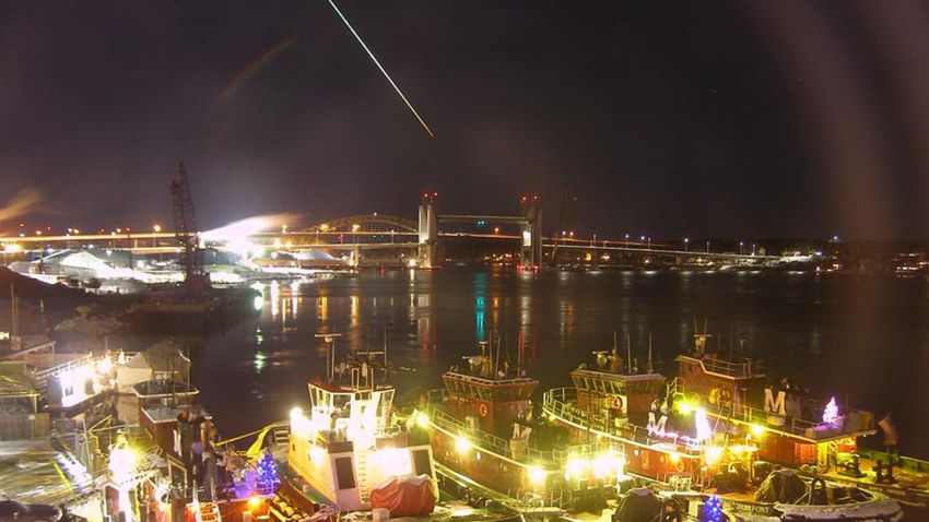 A possible meteor streaked over New England on Tuesday evening. A web camera at the Portsmouth harbor caught it as it passed through the sky.