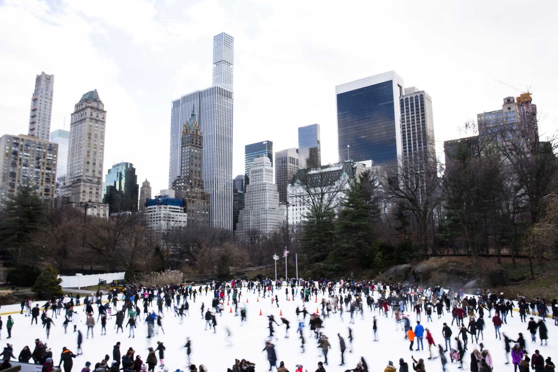 People skate at the ice rink at Central Park on Christmas day in New York City.