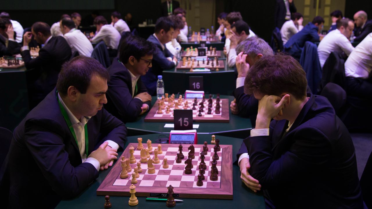 Participants at the first international chess competition held in Saudi Arabia on December 26.
