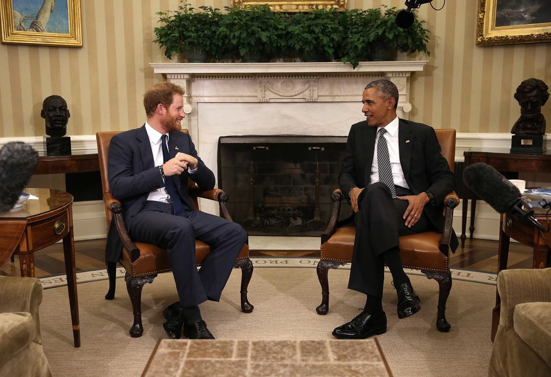 Then-US President Barack Obama meets with Prince Harry at the White House in October 2015.